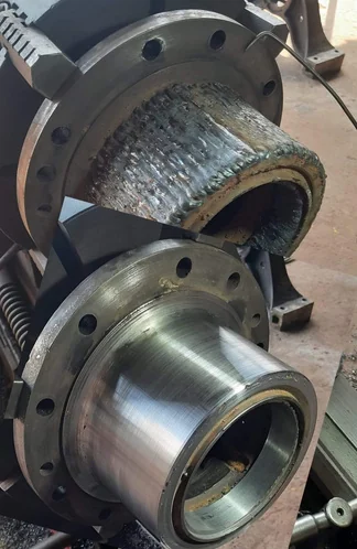 Large hub undergoing precision machining